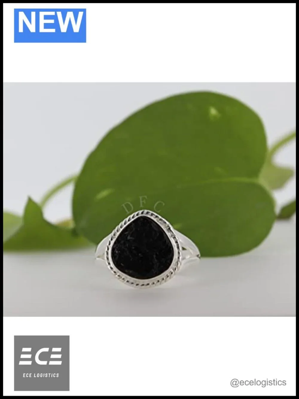 Black Tourmaline Sterling Silver Ring Size 8 Handmade October Birthstone